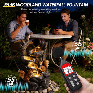Squirrel Outdoor Water Fountain with Lights