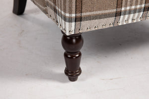 Upholstered Accent Chair with Brown Linen Fabric and Nailhead Trim