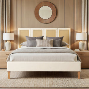 Toscana Queen Upholstered Cane Back Platform Bed