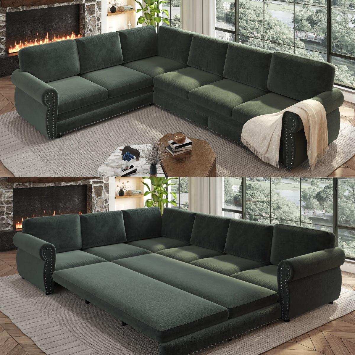 118" L-Shaped Convertible Sofa Couch