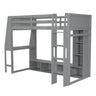 Gaming Loft Bed With Desk, Multi Storage Shelves, LED Lighting, And Hanging Clothes Rack