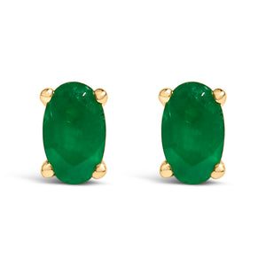 14K White Gold 5x3 MM Oval Green Emerald Solitaire Stud Earrings