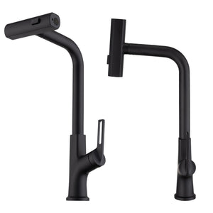 Kitchen Waterfall Faucet With Pull Down Sprayer, Single Handle, 360 Degree Rotating