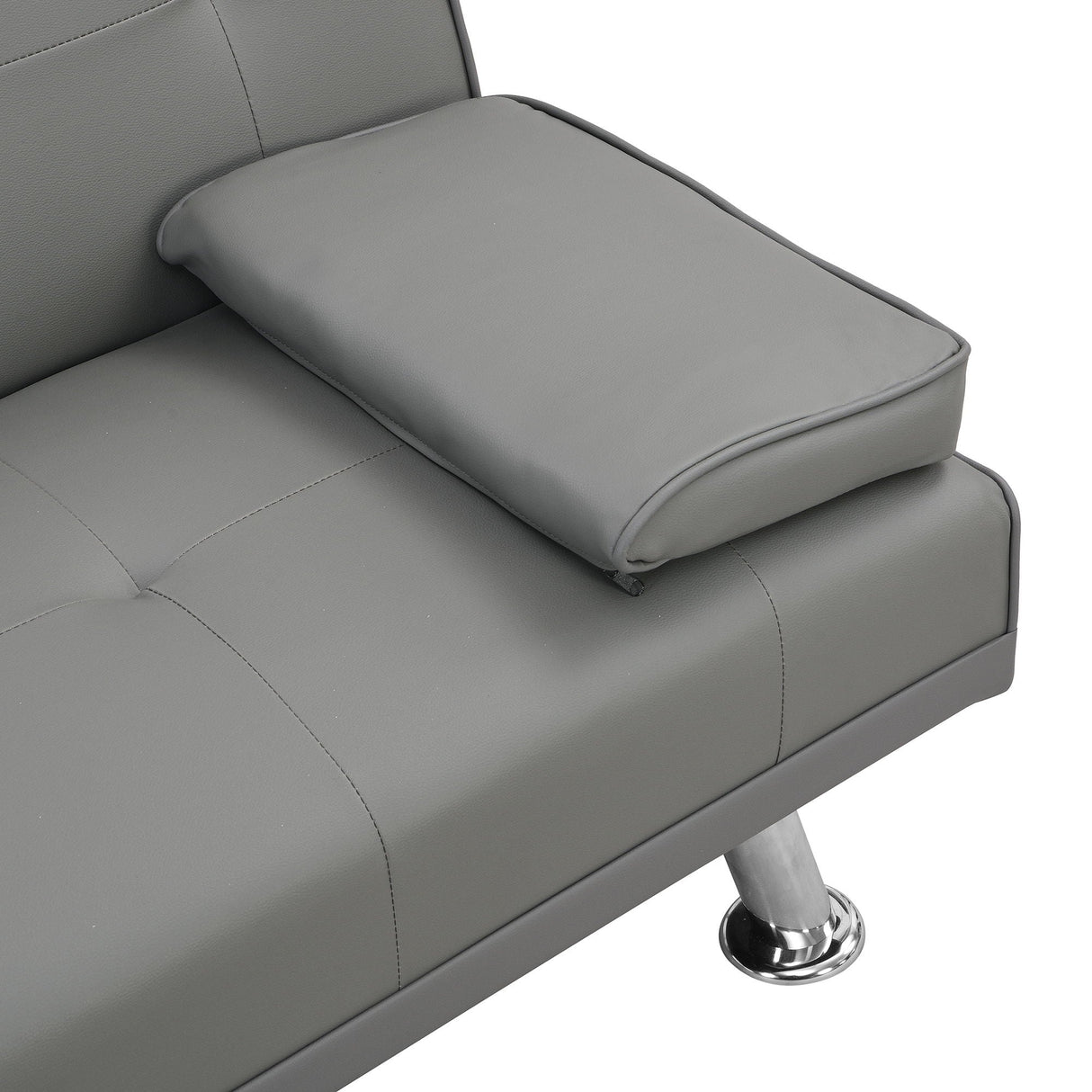 Sofa Bed With Armrest Two Holders Wood Frame, Stainless Leg Futon - Gray