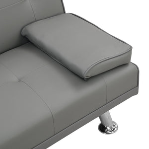 Sofa Bed With Armrest Two Holders Wood Frame, Stainless Leg Futon - Gray