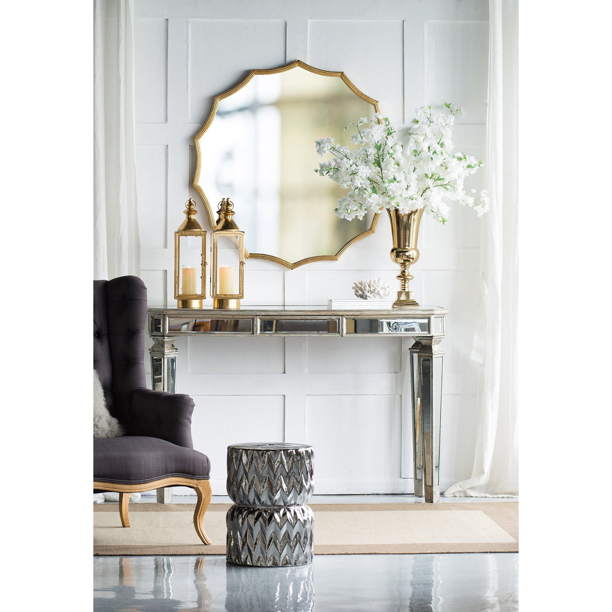 D40' Round Sunburst Wall Mirror with Gold Finish, Wall Decor Mirror for Entryway Bedroom Living Room