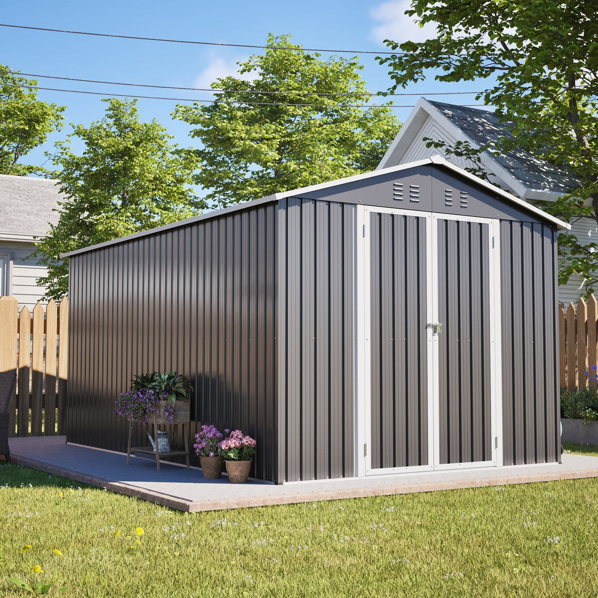 Lockable Metal Shed 8x12 FT with Aluminum Frame - Gray