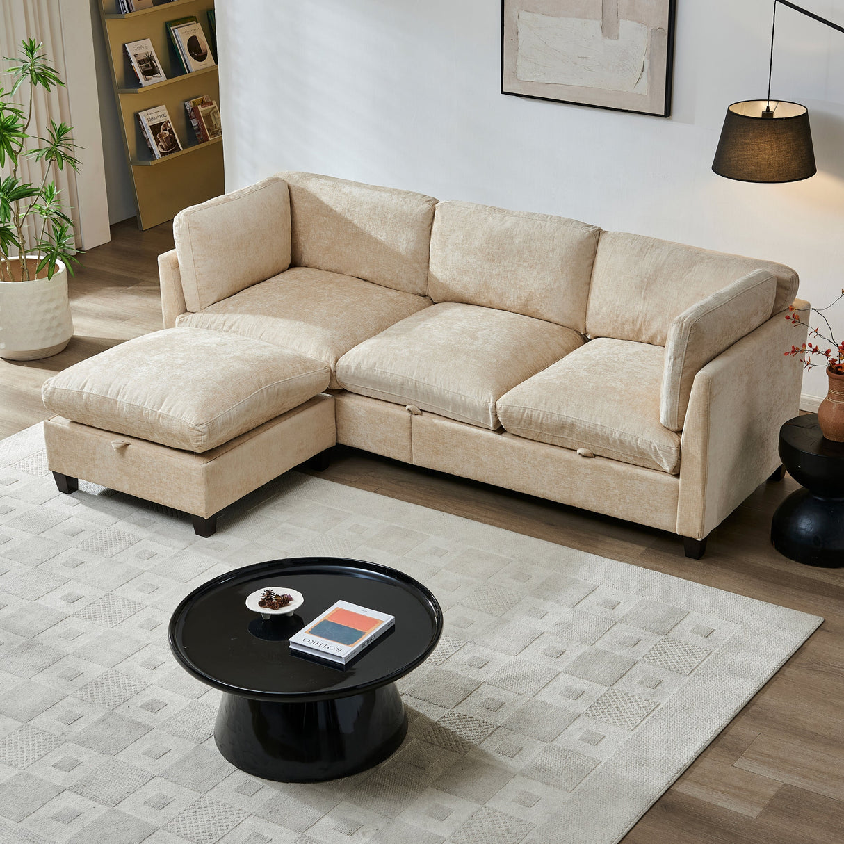 96.5" L Shape Sectional Couch with Ottoman