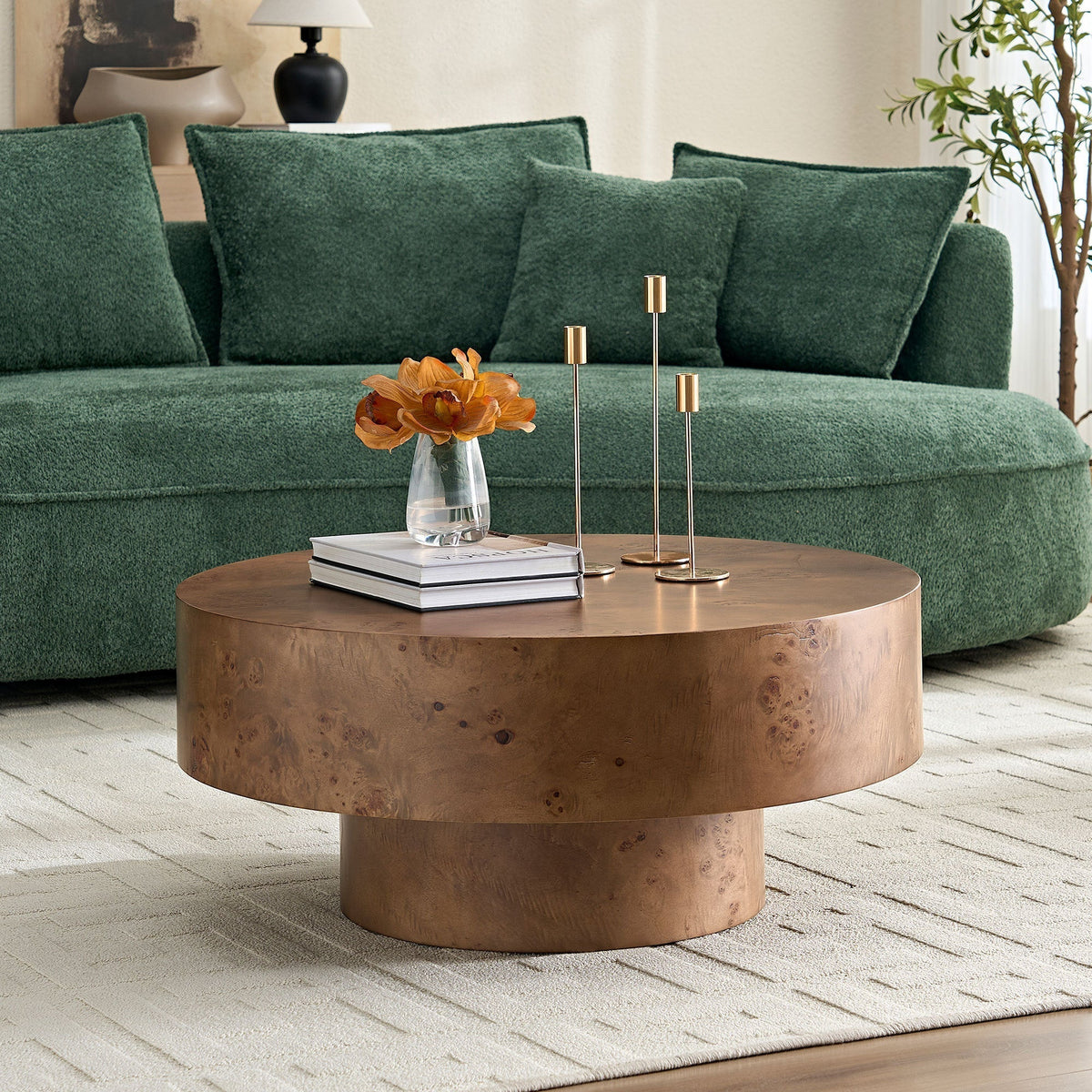 31.49'' Burl Wood Veneer Round Coffee Table