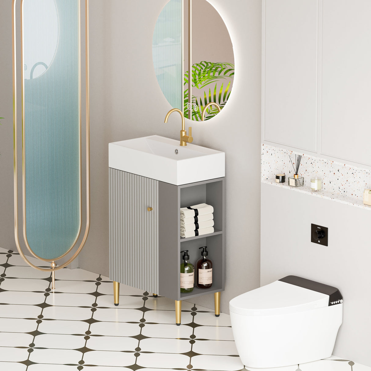 21.6" Open-Shelving Vanity with Ceramic Sink