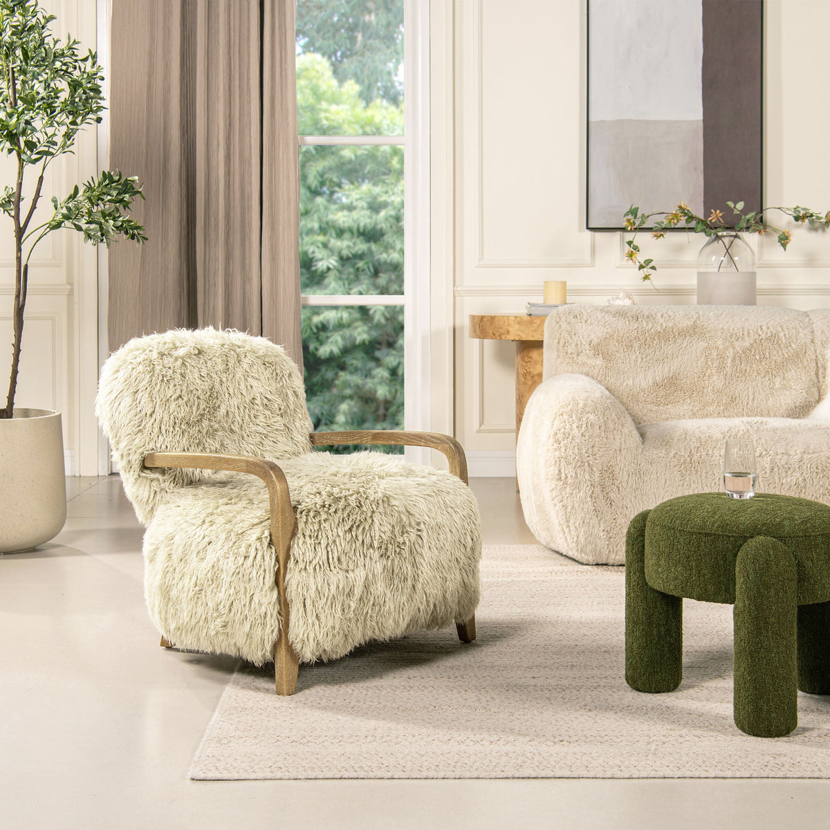 Enchante - New Zealand Sheepskin Accent Arm Chair - Taupe / Natural