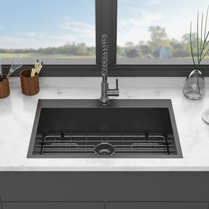 Drop In Kitchen Sink with Nano Technique Gunmetal Finish - Black