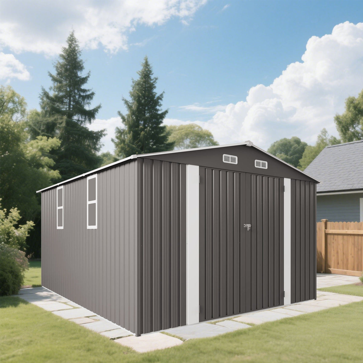 Large Outdoor Storage Shed with Lockable Door and Air Vent - Dark Gray