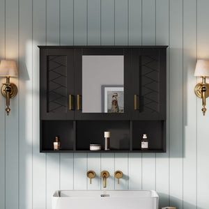 Modern Wall Mounted Medicine Cabinet with Adjustable Shelves and Soft Close Doors - Black, Blue, White
