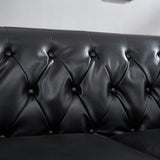 85.8' Living Room Chesterfield Sofa Classic Tufted Design Faux Leather PU Upholstered Sofa with Storage (Black)