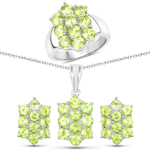 6.80 Carat Genuine Peridot .925 Sterling Silver 3 Piece Jewelry Set (Ring, Earrings, and Pendant w/ Chain)