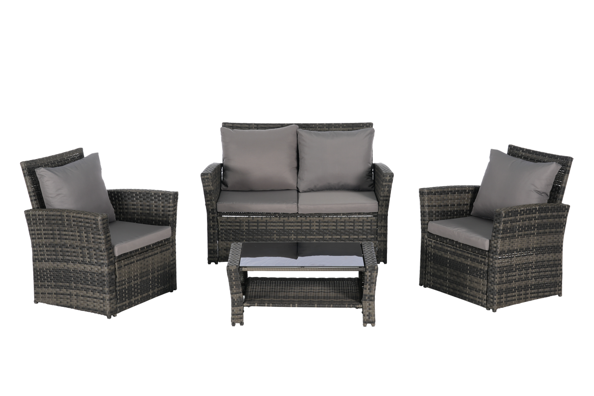 4 Pieces Outdoor Patio Furniture Sets Garden Rattan Chair Wicker Set