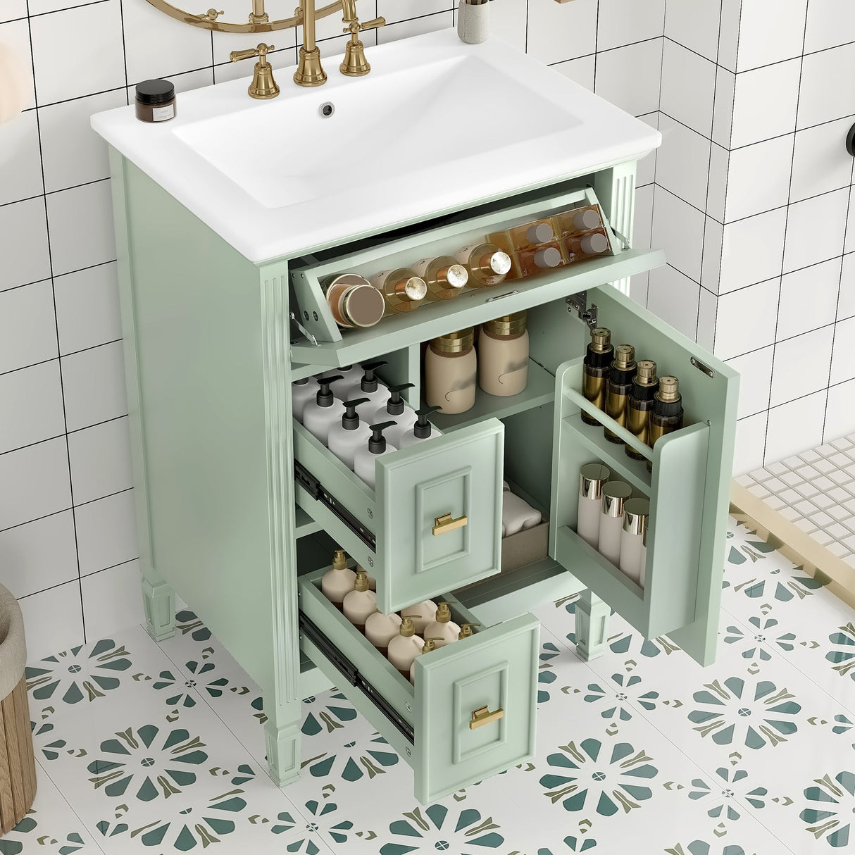 24-Inch Bathroom Vanity with Sink and Solid Wood Cabinet