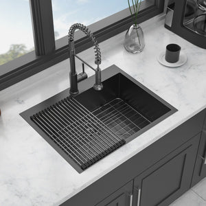 Drop In Kitchen Sink with Nano Technique Gunmetal Finish - Black