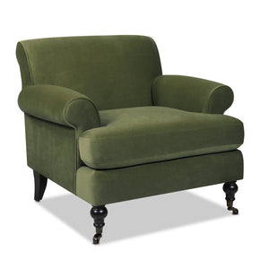 Alana 38" Lawson Accent Arm Chair Metal Casters, Olive Green Performance Velvet