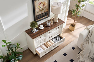 Farmhouse Style 6 Drawer Dresser Chest with Base Wooden Rustic Chest