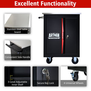 Double Door Multi-Function Tool Cart with Secure Storage - Black/Red