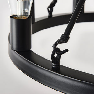 6 Light (No Bulbs) Wagon Wheel Chandelier Farmhouse Modern Small Round Chandelier For Living Room Kitchen Island Foyer Hallway Entryway Bedroom Dining Room Light Fixture Ceiling Hanging - Matte Black