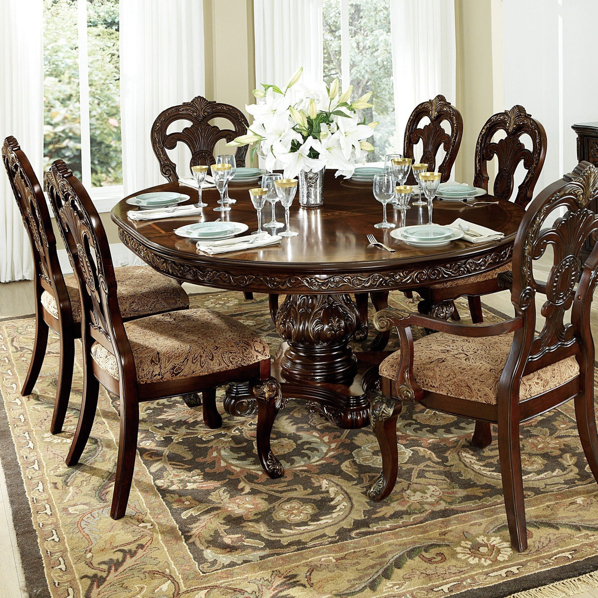 Elegant Style Beautiful Side Chairs 2 Piece Set Cherry With Tipping Fabric Upholstered Traditional Dining Furniture - Cherry