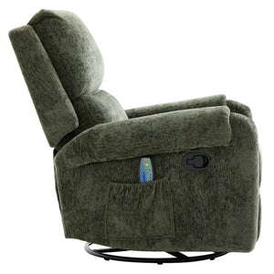 Manual Recliner Massage Chair With Swivel Rocker, 8 Massage Modes, Side Storage Pocket