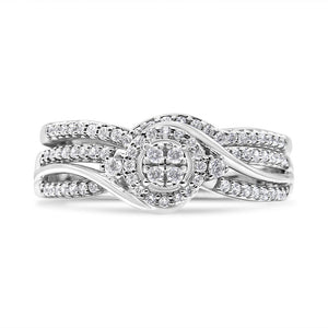 .925 Sterling Silver 1/3 Cttw Composite Diamond Frame Bypass Bridal Set Ring and Band (I-J Color, I2-I3 Clarity) - Ring Size 7