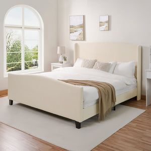 King Size Bed Frame with Upholstered Teddy Velvet Headboard