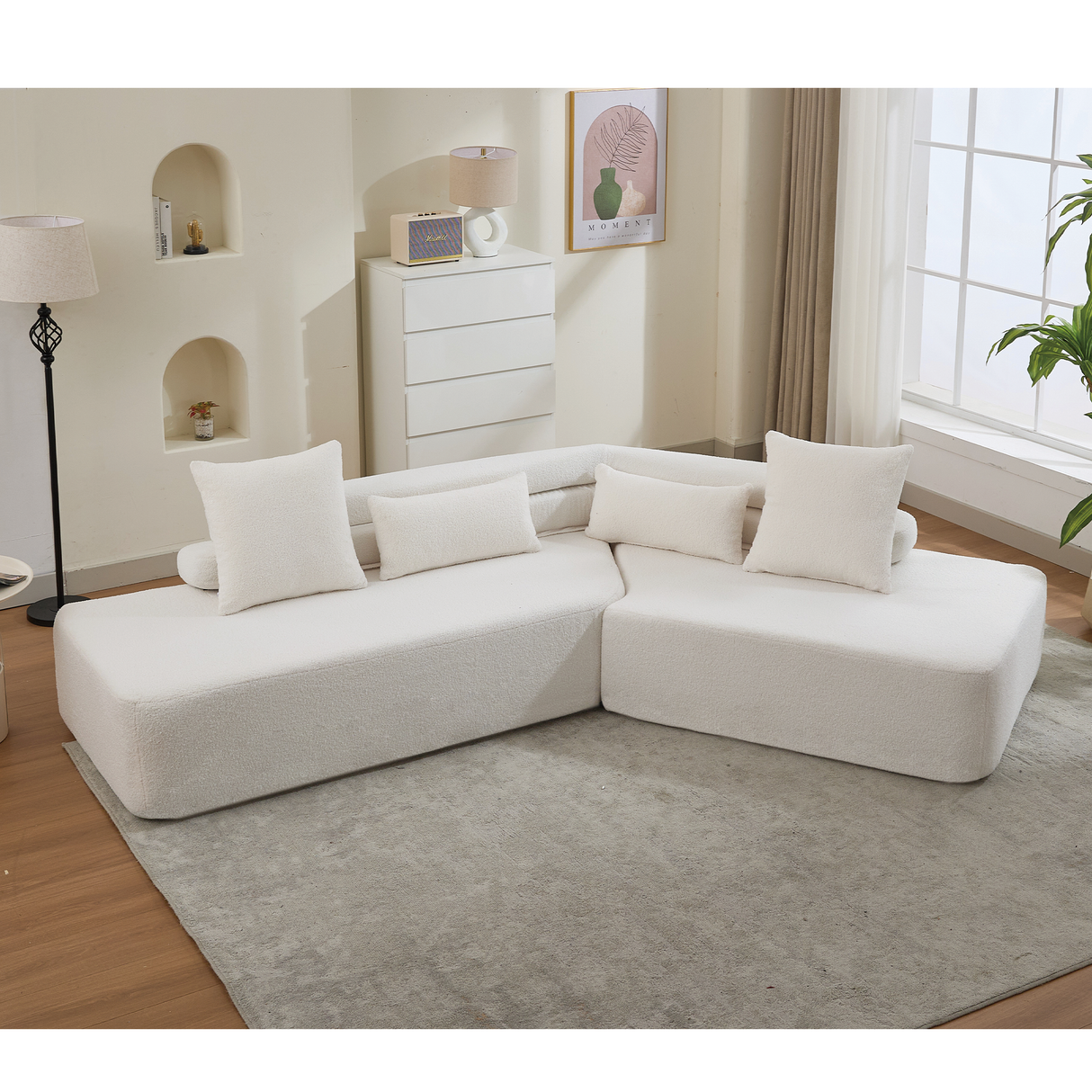 128'Minimalist Cloud Sectional Couch, anti-wrinkle fabric, Beige