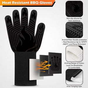 BBQ Gloves 1472°F Heat Resistant Fireproof Oven Mitts