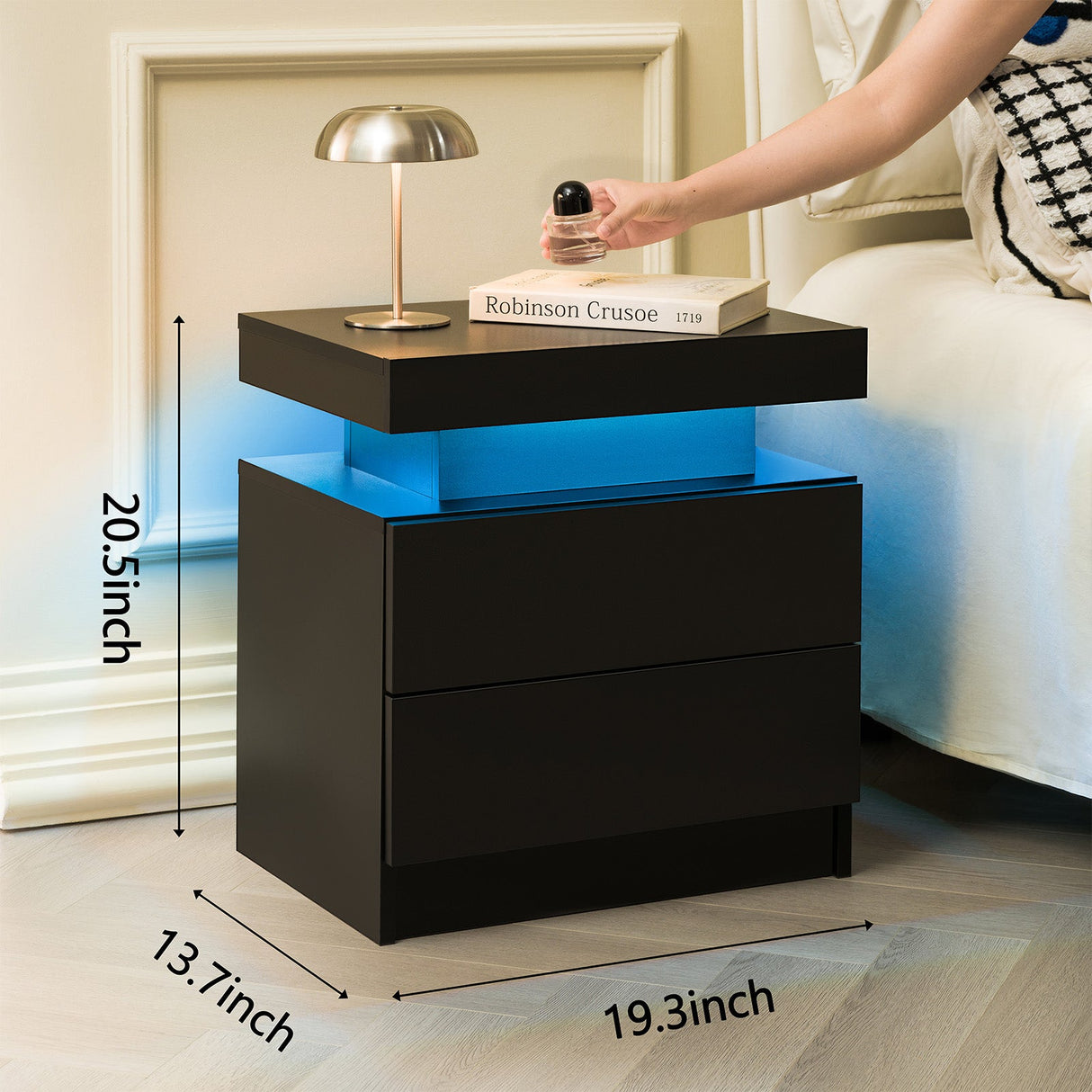 Modern LED Nightstand Bedside Table with 2 Drawers