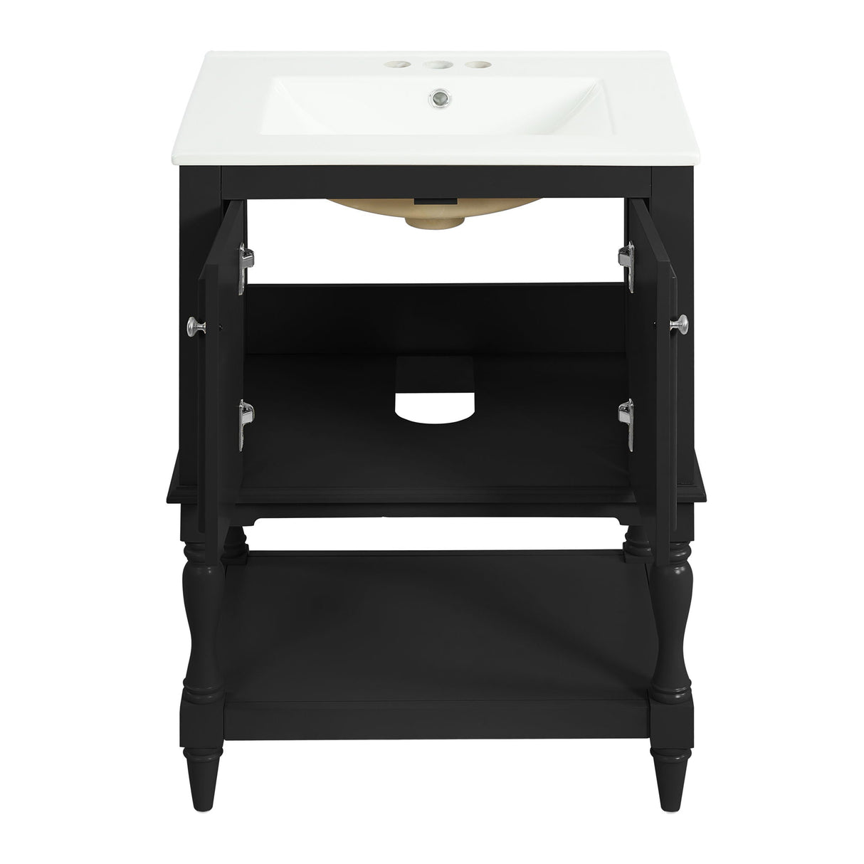Modern Bathroom Vanity With Sink, Rectangular Cabinet With Open Shelf And Closed Storage