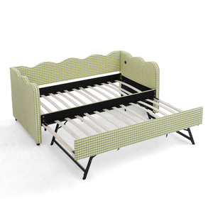 Gingham Daybed With USB Charging Port, Wave-Shaped Design