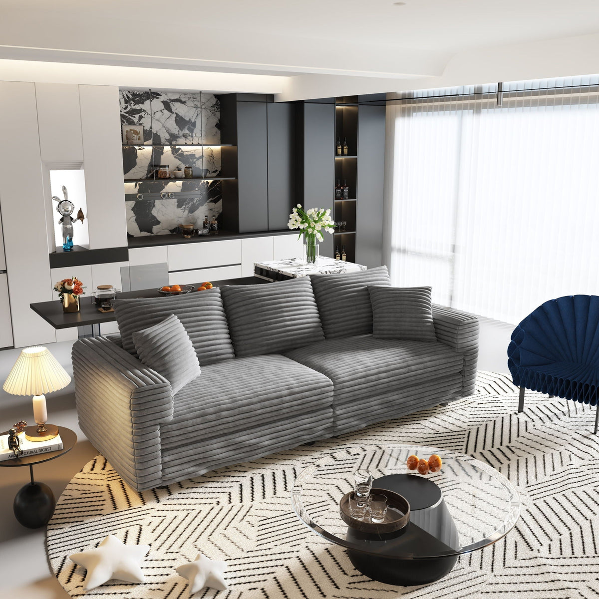 4 Seat Sofa, Modern Comfy Upholstered Sofa Cloud Couch, Deep Seat Couches With Soft Pillows
