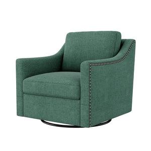 360 Degree Swivel Armchair Cotton Linen Fabric with Brass Nail Detailing