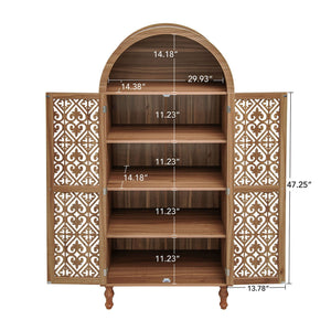 Tall Kitchen Pantry Cabinet With Hollow Carved Doors Adjustable Shelves Versatile Storage Cabinet For Kitchen - Walnut