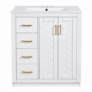 Ceramic Sink Combo, Freestanding Vanity Set With 3 Drawers & Soft Closing Doors