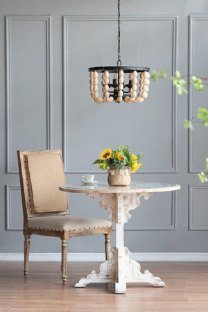 4 Light Wood Chandelier, Hanging Light Fixture With Adjustable Chain For Kitchen, Bulb Not Included - Cream