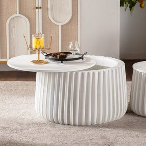 White Round Storage Table Set with Lift-Off Lid