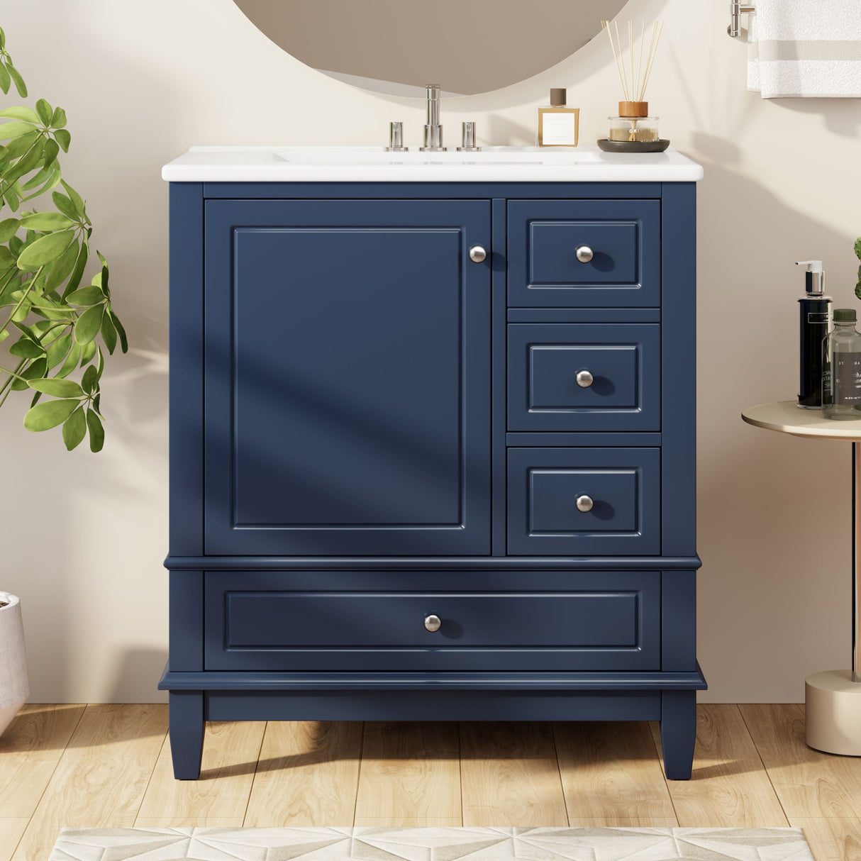 Freestanding Bathroom Vanity With Sink, Soft Close Door, 3 Drawers