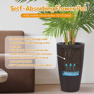Set of 2 Faux Rattan Tall Planters with Automatic Watering