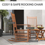 Outdoor rocking chair set of 2 with side table, wooden rocking chair with smooth armrests, high back ,  teak