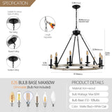 32" Rustic Farmhouse 10-Light Candle Chandelier