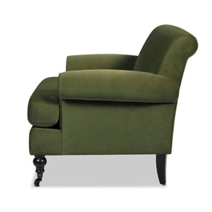 Alana 38" Lawson Accent Arm Chair Metal Casters, Olive Green Performance Velvet