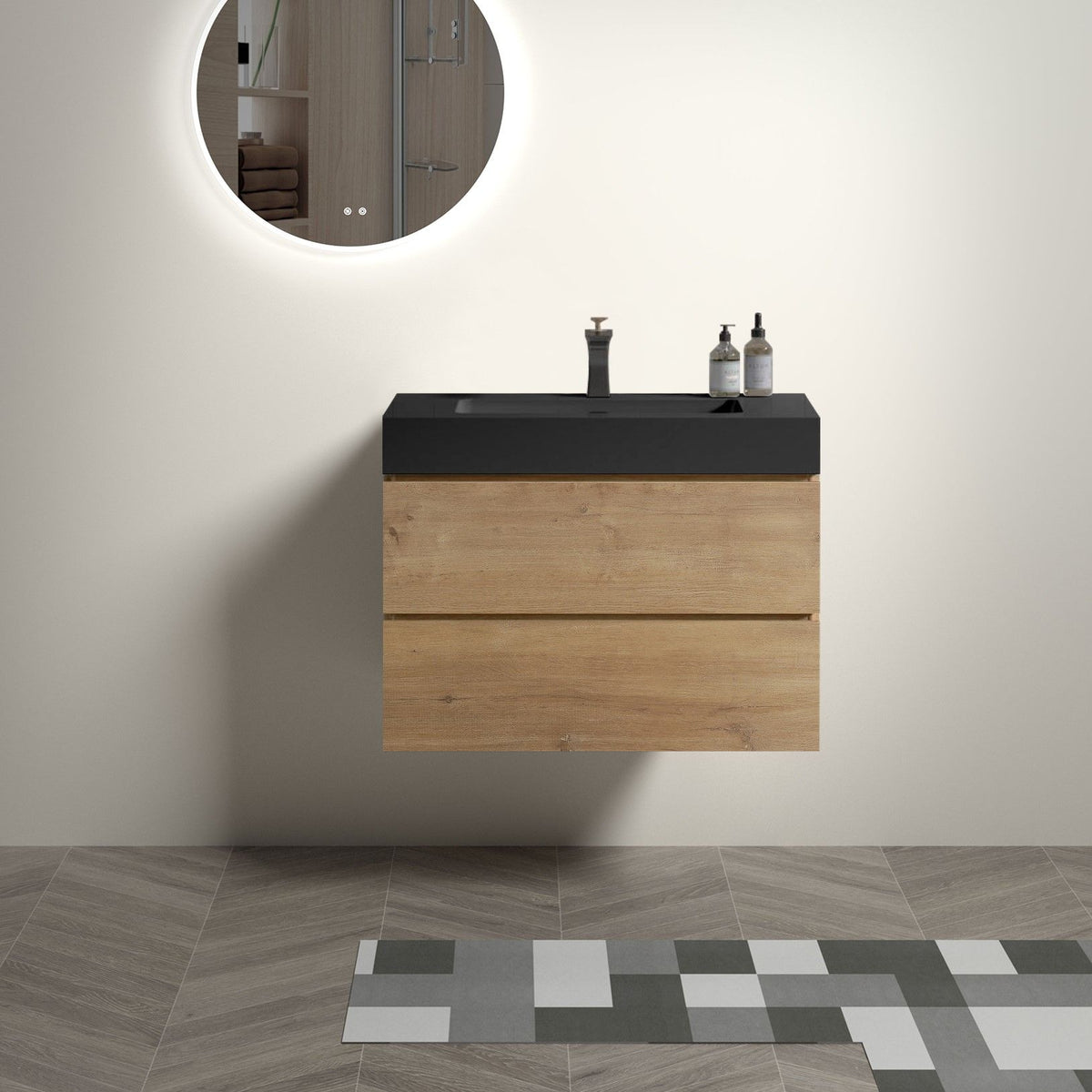 Alice - Natural Oak Bathroom Vanity With Sink, Large Storage Wall Mounted Floating Bathroom Vanity For Modern Bathroom, One-Piece Sink Basin Without Drain