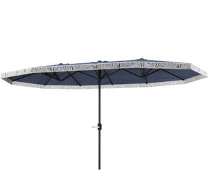 Spacious Extra Large Outdoor Umbrella, Rectangle Patio Umbrella, with Fringe and Crank Handle