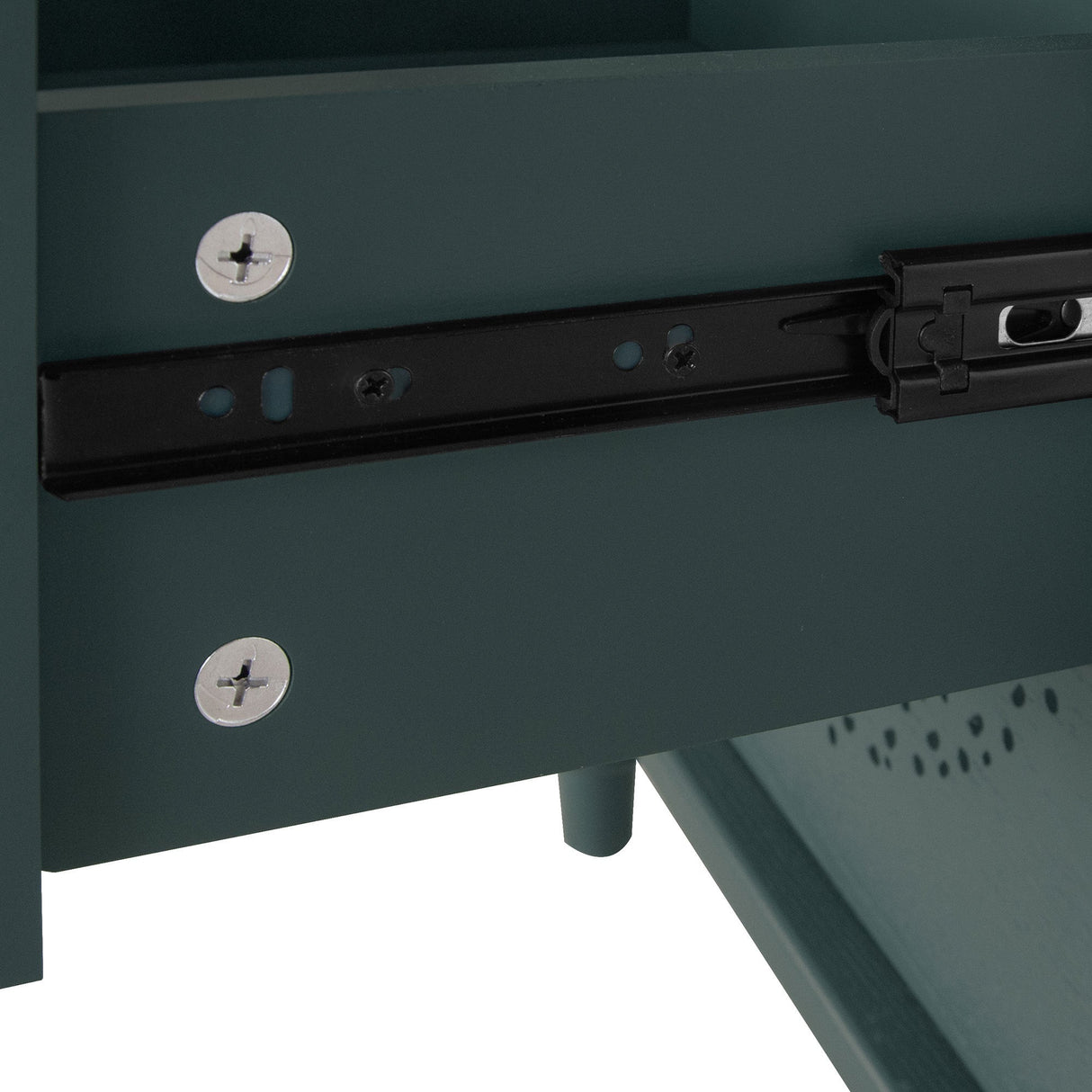 Blackish Green Hollow-Carved 3-Drawer Dresser with Metal Handles